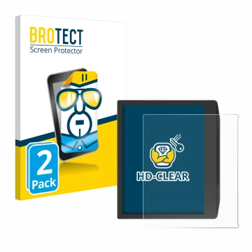 Parte frontal de un envase de producto con el logotipo de la marca BROTECT. Al lado se muestra el dispositivo PocketBook Era C