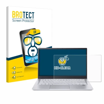 Parte frontal de un envase de producto con el logotipo de la marca BROTECT. Al lado se muestra el dispositivo Acer Swift X 14 