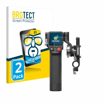 Parte frontal de un envase de producto con el logotipo de la marca BROTECT. Al lado se muestra el dispositivo DJI Focus Pro- G