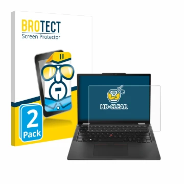 Parte frontal de un envase de producto con el logotipo de la marca BROTECT. Al lado se muestra el dispositivo Lenovo ThinkPad 