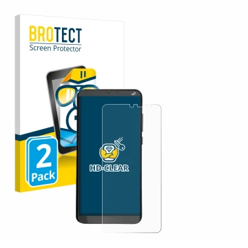 Parte frontal de un envase de producto con el logotipo de la marca BROTECT. Al lado se muestra el dispositivo Brondi Amico XL 