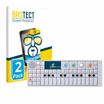 Parte frontal de un envase de producto con el logotipo de la marca BROTECT. Al lado se muestra el dispositivo Teenage Engineer