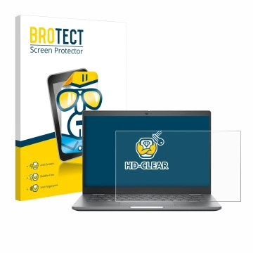 Parte frontal de un envase de producto con el logotipo de la marca BROTECT. Al lado se muestra el dispositivo Dell Latitude 53