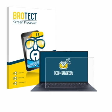 Parte frontal de un envase de producto con el logotipo de la marca BROTECT. Al lado se muestra el dispositivo ASUS ExpertBook 