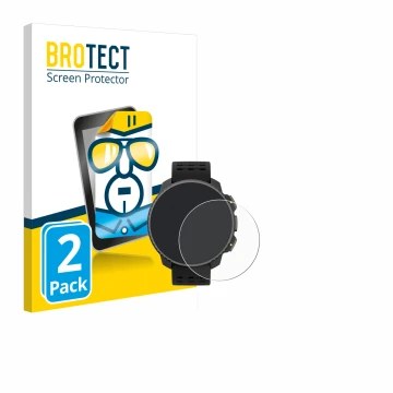Parte frontal de un envase de producto con el logotipo de la marca BROTECT. Al lado se muestra el dispositivo Suunto Vertical 
