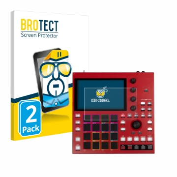 Parte frontal de un envase de producto con el logotipo de la marca BROTECT. Al lado se muestra el dispositivo Akai MPC One+ co