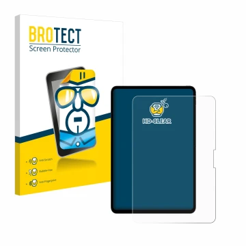 Parte frontal de un envase de producto con el logotipo de la marca BROTECT. Al lado se muestra el dispositivo Apple iPad Pro 1