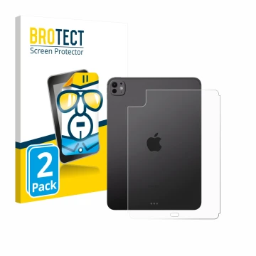 Parte frontal de un envase de producto con el logotipo de la marca BROTECT. Al lado se muestra el dispositivo Apple iPad Pro 1