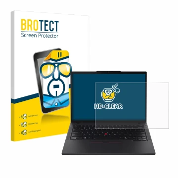 Parte frontal de un envase de producto con el logotipo de la marca BROTECT. Al lado se muestra el dispositivo Lenovo ThinkPad 