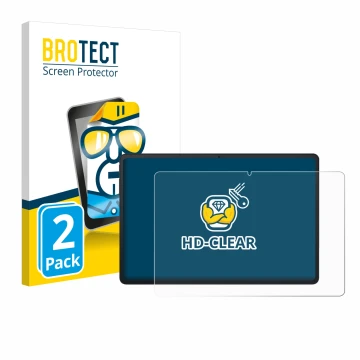 Parte frontal de un envase de producto con el logotipo de la marca BROTECT. Al lado se muestra el dispositivo Blackview Tab 90