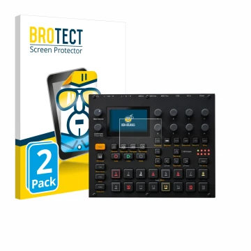 Parte frontal de un envase de producto con el logotipo de la marca BROTECT. Al lado se muestra el dispositivo Elektron Digitak
