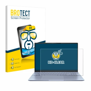 Parte frontal de un envase de producto con el logotipo de la marca BROTECT. Al lado se muestra el dispositivo ASUS Vivobook S1