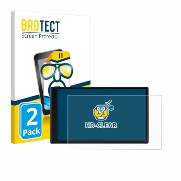 Parte frontal de un envase de producto con el logotipo de la marca BROTECT. Al lado se muestra el dispositivo Garmin CamperVan