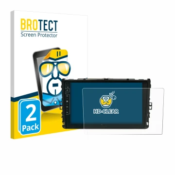 Parte frontal de un envase de producto con el logotipo de la marca BROTECT. Al lado se muestra el dispositivo Dynavin D9-T6 co