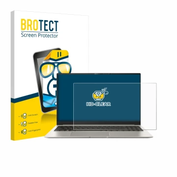 Parte frontal de un envase de producto con el logotipo de la marca BROTECT. Al lado se muestra el dispositivo ASUS ZenBook 15 