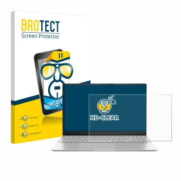 Parte frontal de un envase de producto con el logotipo de la marca BROTECT. Al lado se muestra el dispositivo ASUS Vivobook S 