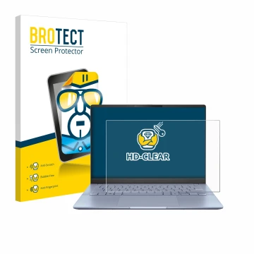 Parte frontal de un envase de producto con el logotipo de la marca BROTECT. Al lado se muestra el dispositivo ASUS Vivobook S 