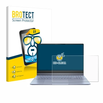 Parte frontal de un envase de producto con el logotipo de la marca BROTECT. Al lado se muestra el dispositivo ASUS Vivobook S 