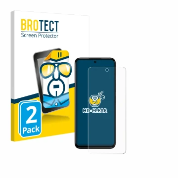 Parte frontal de un envase de producto con el logotipo de la marca BROTECT. Al lado se muestra el dispositivo Xiaomi Redmi 13 