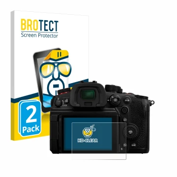 Parte frontal de un envase de producto con el logotipo de la marca BROTECT. Al lado se muestra el dispositivo Panasonic Lumix 