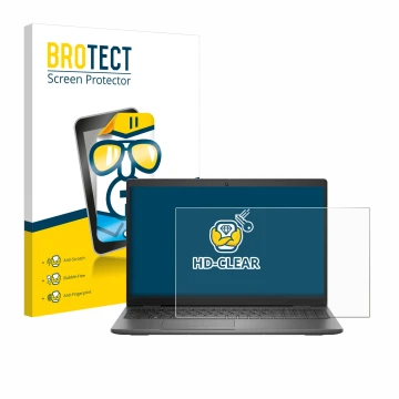 Parte frontal de un envase de producto con el logotipo de la marca BROTECT. Al lado se muestra el dispositivo Dell Latitude 15