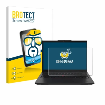 Parte frontal de un envase de producto con el logotipo de la marca BROTECT. Al lado se muestra el dispositivo Lenovo ThinkPad 