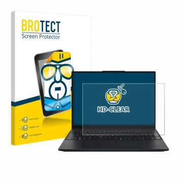 Parte frontal de un envase de producto con el logotipo de la marca BROTECT. Al lado se muestra el dispositivo Lenovo ThinkPad 