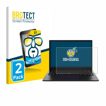 Parte frontal de un envase de producto con el logotipo de la marca BROTECT. Al lado se muestra el dispositivo Lenovo ThinkPad 