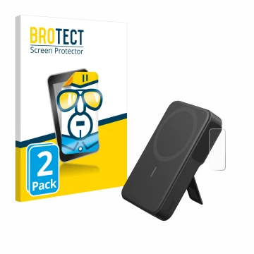 Parte frontal de un envase de producto con el logotipo de la marca BROTECT. Al lado se muestra el dispositivo Anker MagGo con 