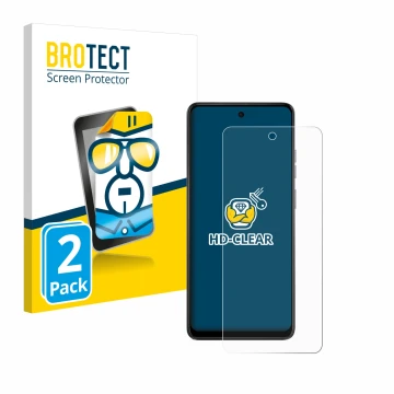 Parte frontal de un envase de producto con el logotipo de la marca BROTECT. Al lado se muestra el dispositivo Motorola Moto E1
