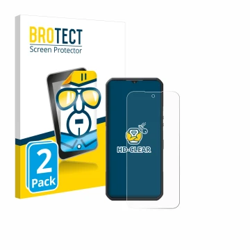 Parte frontal de un envase de producto con el logotipo de la marca BROTECT. Al lado se muestra el dispositivo Oukitel WP35 5G 