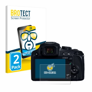 Parte frontal de un envase de producto con el logotipo de la marca BROTECT. Al lado se muestra el dispositivo Panasonic Lumix 