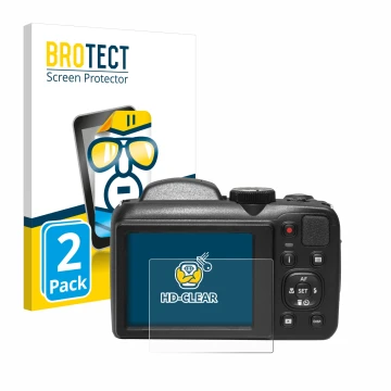 Parte frontal de un envase de producto con el logotipo de la marca BROTECT. Al lado se muestra el dispositivo Kodak Pixpro AZ2