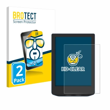 Parte frontal de un envase de producto con el logotipo de la marca BROTECT. Al lado se muestra el dispositivo PocketBook Verse