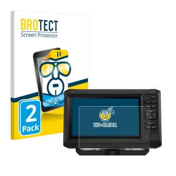 Parte frontal de un envase de producto con el logotipo de la marca BROTECT. Al lado se muestra el dispositivo Garmin ECHOMAP U