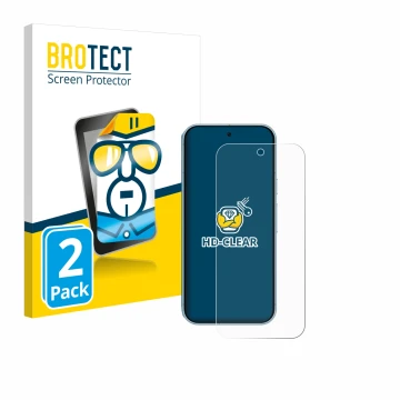 Parte frontal de un envase de producto con el logotipo de la marca BROTECT. Al lado se muestra el dispositivo Google Pixel 9 c