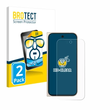 Parte frontal de un envase de producto con el logotipo de la marca BROTECT. Al lado se muestra el dispositivo Google Pixel 9 P