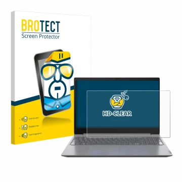 Parte frontal de un envase de producto con el logotipo de la marca BROTECT. Al lado se muestra el dispositivo Lenovo 15.6