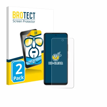 Parte frontal de un envase de producto con el logotipo de la marca BROTECT. Al lado se muestra el dispositivo ZTE Blade A75 5G