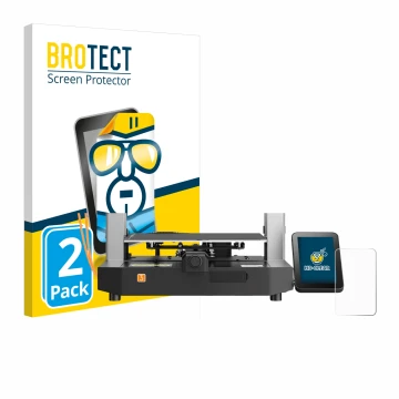 Parte frontal de un envase de producto con el logotipo de la marca BROTECT. Al lado se muestra el dispositivo Anycubic Kobra 3