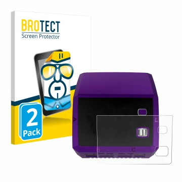 Parte frontal de un envase de producto con el logotipo de la marca BROTECT. Al lado se muestra el dispositivo SkyRc Q200 neo c