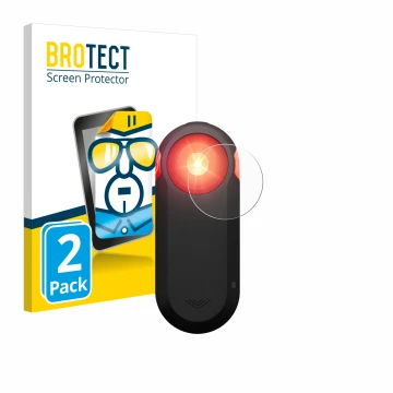 Parte frontal de un envase de producto con el logotipo de la marca BROTECT. Al lado se muestra el dispositivo Garmin Varia RTL