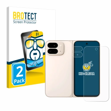 Parte frontal de un envase de producto con el logotipo de la marca BROTECT. Al lado se muestra el dispositivo Google Pixel 9 P