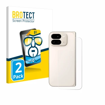 Parte frontal de un envase de producto con el logotipo de la marca BROTECT. Al lado se muestra el dispositivo Google Pixel 9 P