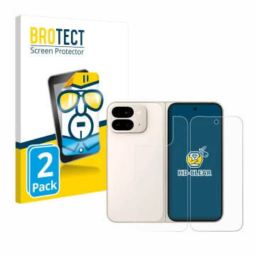 Parte frontal de un envase de producto con el logotipo de la marca BROTECT. Al lado se muestra el dispositivo Google Pixel 9 P