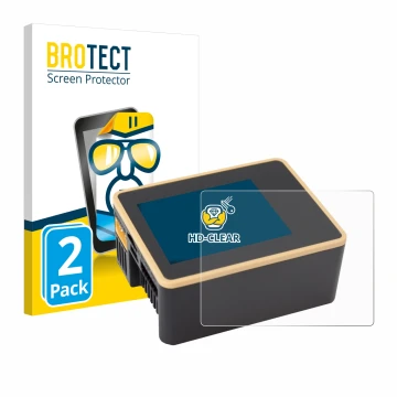 Parte frontal de un envase de producto con el logotipo de la marca BROTECT. Al lado se muestra el dispositivo Junsi iCharger X