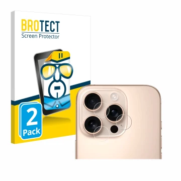 Parte frontal de un envase de producto con el logotipo de la marca BROTECT. Al lado se muestra el dispositivo Apple iPhone 16 