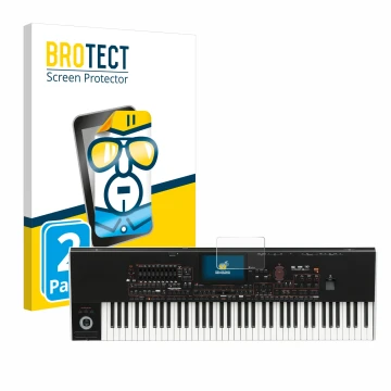 Parte frontal de un envase de producto con el logotipo de la marca BROTECT. Al lado se muestra el dispositivo KORG Pa4x con su
