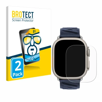 Parte frontal de un envase de producto con el logotipo de la marca BROTECT. Al lado se muestra el dispositivo Apple Watch Herm