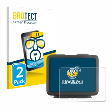 Parte frontal de un envase de producto con el logotipo de la marca BROTECT. Al lado se muestra el dispositivo GoPro Hero 4k co